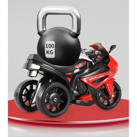 Motocicletă Electrică cu 3 Roti, Flippy, Acumulator Încarcare, Anti-Rasturnare, Lumini, Sunete, Off-Road, Baterie 6V 4.5Ah, Telecomanda, 66x34x43cm, Rosu [4]