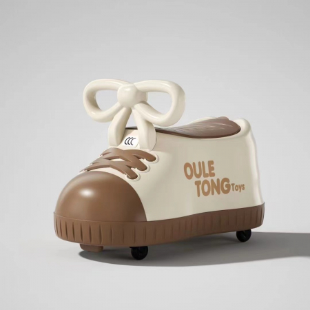 Masina pentru Copii, Flippy, Model Pantof, 4 Roti, 1-6 ani, Cutie de Depozitare, din ABS, 48 x 27 x 34 cm, Maro [1]