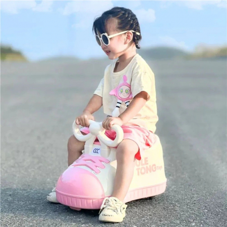 Masina pentru Copii, Flippy, Model Pantof, 4 Roti, 1-6 ani, Cutie de Depozitare, din ABS, 48 x 27 x 34 cm, Roz [2]