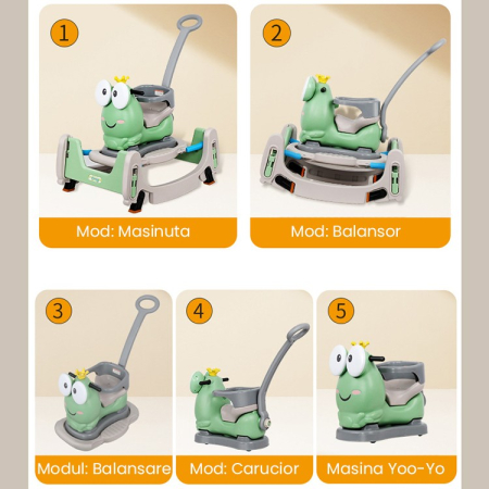 Masinuta Balansor Multifunctionala pentru Copii, Flippy, Model Cal Scooter de tip Masinuta Balansor, Varsta 1-3 ani, 93 x 80 x 58 cm, cu Maner, Verde [3]