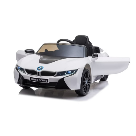 Masinute, vehicule pentru copii - Mașinuță cu acumulator pentru copii BMW I8 cu doua usi, 12V-7Ah, LED, MP3, USB, Radio, Polipropilenă, oțel si scaun din piele ecologică, 115x73x46 cm