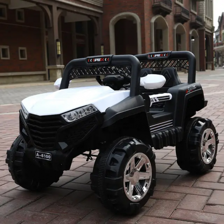 Masinute, vehicule pentru copii - Masinuta electrica cu roti din Spuma EVA  si scaune din piele, UTV A6100R cu doua motoare - Alb