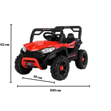 Masinuta Electrica Flippy, pe 4 Roti, Tip Jeep, cu Telecomanda Bluetooth, 2 Usi,cu Acumulator, Sistem Anti-Rasturnare, Sistem de Lumini si Sunet, 2-8 Ani, 100 x 61 x 62 cm, Rosu [1]