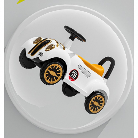 Masinuta Electrica Flippy, Model de Epoca, cu Acumulator, Sistem Anti-Rasturnare, Sistem de Lumini si Sunet, 1-5 Ani, 75 x 36 x 45 cm, Alb [6]