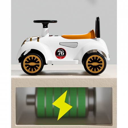 Lichidare de stoc Masinuta Electrica Flippy, Model de Epoca, cu Acumulator, Sistem Anti-Rasturnare, Sistem de Lumini si Sunet, 1-5 Ani, 75 x 36 x 45 cm, Alb [11]