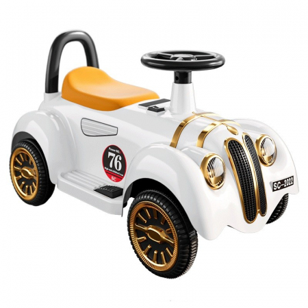 Jucarii, Copii & Bebe - Masinuta Electrica Flippy, Model de Epoca, cu Acumulator, Sistem Anti-Rasturnare, Sistem de Lumini si Sunet, 1-5 Ani, 75 x 36 x 45 cm, Alb