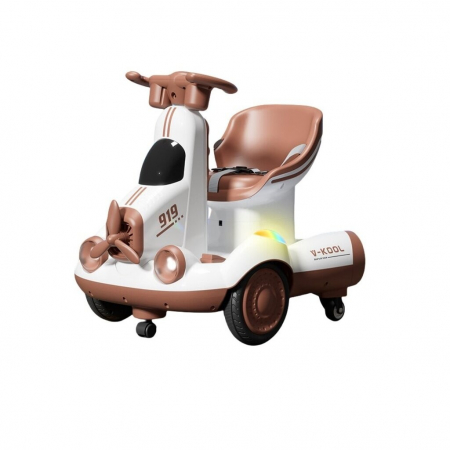 Jucarii, Copii & Bebe - Masinuta Electrica, Flippy, pe 4 Roti, cu Telecomanda, Lumini Led si Muzica, +2 ani, Inaltime Reglabila, Maro