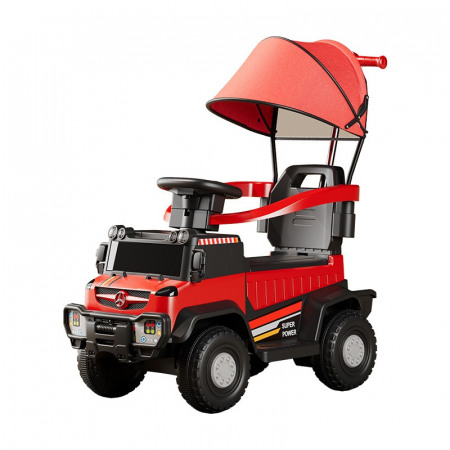Jucarii, Copii & Bebe - Masinuta Electrica, Flippy, pe 4 Roti, cu Telecomanda si Maner Detasabil, Cos de Depozitare, Lumini Led si Muzica, +1 an, Greutate Portanta 40 kg, Rosu
