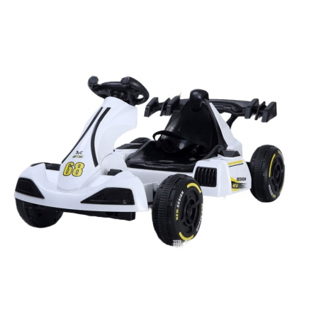 Jucarii, Copii & Bebe - Masinuta Electrica Flippy, Tip Kart, cu Telecomanda, Dimensiune Reglabila, 2 Viteze, Sistem de Lumini si Sunet, Pentru Copii intre 1.2 - 1.6 Inaltime, 105 x 55 x 50 cm, Alb