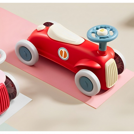 Masinuta Ride-On Flippy, cu Sistem Anti-Rasturnare, Claxon pe Volan, 1-6 Ani, 60 x 28 x 34 cm, Rosu-Crem [3]