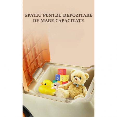 Masinuta Ride-On Flippy, cu Sistem Anti-Rasturnare, Sistem de Lumini si Muzica, Cutie de Depozitare, 1-6 Ani, 58 x 28 x 37 cm, Maro [9]