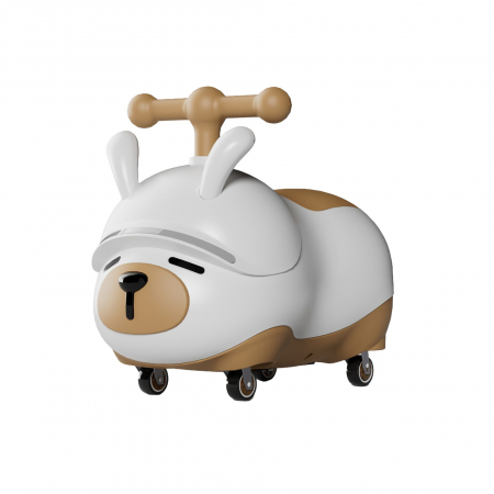 Jucarii, Copii & Bebe - Masinuta Ride-On Flippy, Sistem Anti-Rasturnare, Sistem de Lumini si Sunet, Bluetooth, 1-3 Ani, Model Catel, 43 x 33 x 26 cm, Alb - Maro