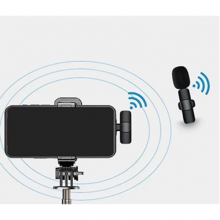 Microfon Lavaliera Wireless, Flippy, 1 Microfon si 1 Receptor Tip C, Autonomie 1-3h, Bluetooth 5.0, 70dB, Baterie 50 mAh, Negru [2]