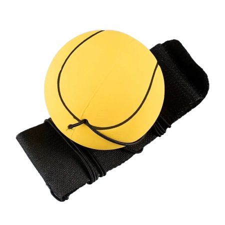 Jucarii, Copii & Bebe - Minge Saltareata Hiperelastica, Flippy, Model Minge de Tenis cu Fixare de Mana, Space Moon Ball foarte Elastica, Antistress pentru Copii, Diametru 66 mm, Galben