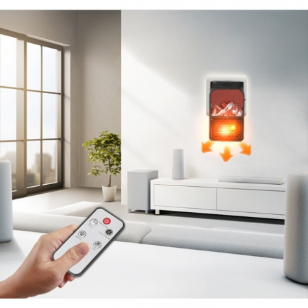 Mini Aeroterma Puternica Portabila Flippy, Putere 500W, Mini radiator electric cu Display LCD, efect de semineu si flacara, cu telecomanda [7]
