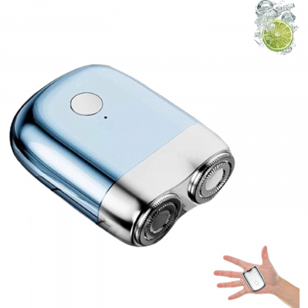 Mini Aparat de Ras Electric, Flippy, din ABS cu Fibra de Carbon, Portabil, Cap Rotativ Detasabil cu 2 Lame de Otel, Rezistent la Apa, Incarcare Type-C, Autonomie 45 min, Albastru [2]