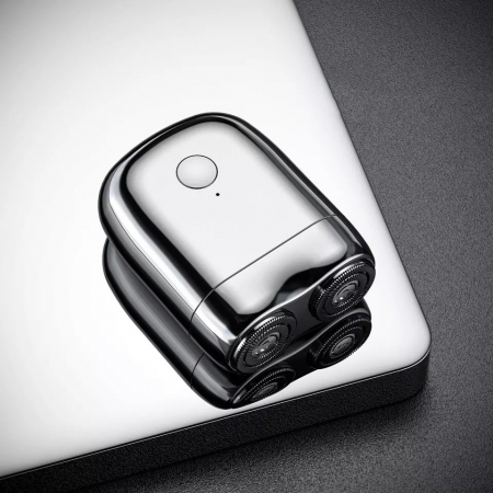 Mini Aparat de Ras Electric, Flippy, din ABS cu Fibra de Carbon, Portabil, Cap Rotativ Detasabil cu 2 Lame de Otel, Rezistent la Apa, Incarcare Type-C, Autonomie 45 min, Argintiu [3]