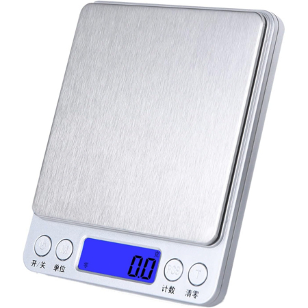Sub 99 Lei - Mini Cantar Electronic, Flippy, pentru Alimente/Bijuterii, max 3 Kg, 2 x AA, 12.7 x 10.6 x 1.9 cm, Gri