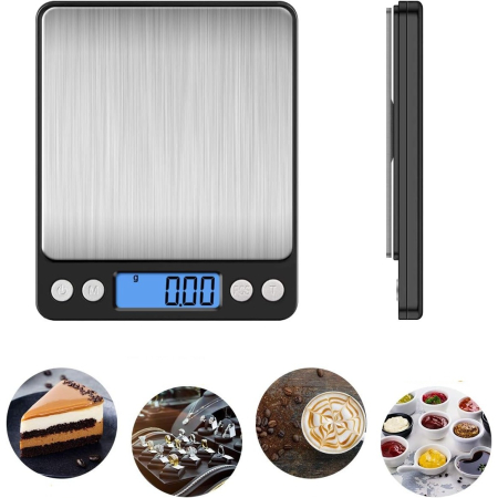 Mini Cantar Electronic, Flippy, pentru Alimente/Bijuterii, max 3 Kg, 2 x AA, 12.7 x 10.6 x 1.9 cm, Negru/Gri [2]