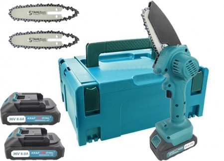 Mini drujba cu 2 acumulatori, KraftRoyal, 36 V, 8 Ah, 2 lame si 2 lanturi incluse, lama 13 Cm [0]