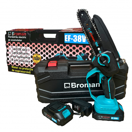 Drujbe cu acumulator - BF-Mini-fierastrau electric Broman 2 acumulatori, 38 V, sistem ungere lant, lama 16 cm, rezervor ulei