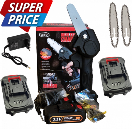 Lichidare stoc - Lichidare Mini fierastrau (mini drujba) cu 2 acumulatori Mustang , 24 V , 2 Ah , lama de 13 cm lungime