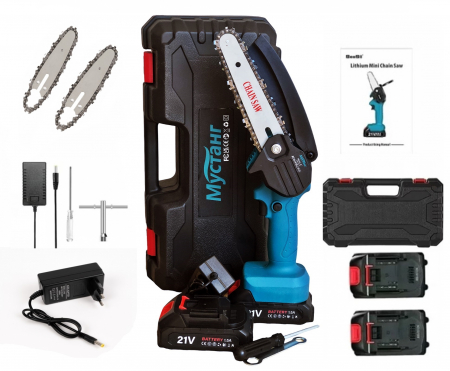 Lichidare stoc - Lichidare de stoc Mini fierastrau Mustang, 2 acumulatori, 21V, 1.5 Ah, lama 18.5 cm + Lama + Lant de rezerva