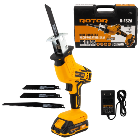 Bricolaj - Mini fierastrau tip sabie cu acumulator R-FS2A 20V / 2Ah, Brushless, 1 X ACUMULATOR, 3 X LAME