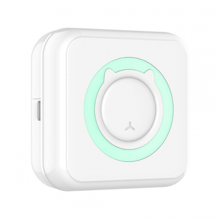 Mini Imprimanta Foto Portabila, Flippy, 5 Role de Hartie Termica, 5 Role Autocolante, 3 Role Colorate, Pixuri, Incarcare USB, Model Pisica, Alb Verde [4]