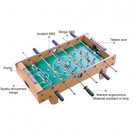Mini Masa de Fotbal cu Teren si 18 Jucatori Flippy, 6 Manere, cu Tablou pentru Scor, din Metal, Lemn si ABS, 50 x 25 x 16 cm, cu Picioruse, pentru copii/adulti [5]