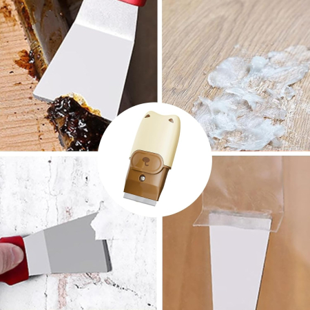 Mini Racleta de Curatare, Flippy, pentru Etichete, Adezivi, din ABS+ Metal, 2 Lame Incluse, Alb/Gri [2]