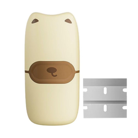 Pentru Casa si Camping - Mini Racleta de Curatare, Flippy, pentru Etichete, Adezivi, din ABS+ Metal, 2 Lame Incluse, Maro