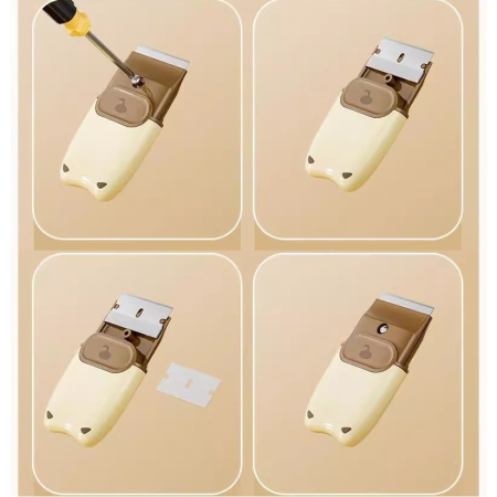 Mini Racleta de Curatare, Flippy, pentru Etichete, Adezivi, din ABS+ Metal, 2 Lame Incluse, Maro [2]