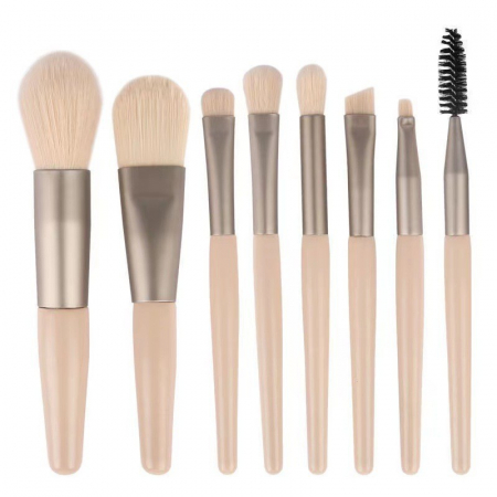 Ingrijire personala si Cosmetice - Mini set portabil 8 pensule de machiaj cu husa bej, Flippy