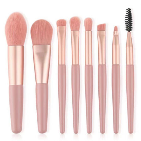 Ingrijire personala si Cosmetice - Mini set portabil 8 pensule de machiaj cu husa roz, Flippy