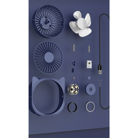 Mini ventilator pentru birou cu usb, Flippy, rotire 360 grade, 3 viteze, 13.5 x 12,8 cm, Albastru [3]