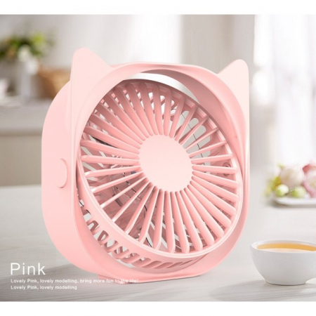 Mini ventilator pentru birou cu usb, Flippy, rotire 360 grade, 3 viteze, 13.5 x 12,8 cm, Roz [2]