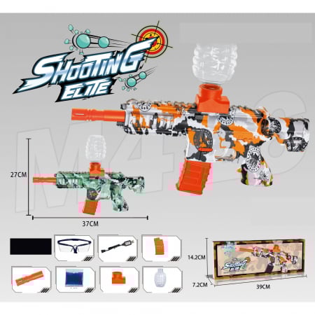 Mitraliera de jucarie electrica Flippy cu bile de hidrogen de gel, gun bluster, tragere in rafala, varsta peste 6 ani, ochelari de protectie, 5000 de bile incluse, cablu de incarcare, 27x37 cm, M416,  [1]