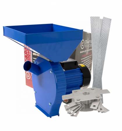 Mori pentru cereale - Moara cereale si stiuleti albastra Craft-tec, motor CUPRU 4.5 Kw, 20 ciocanele, 4 site, cuva mare, 300 kg/h