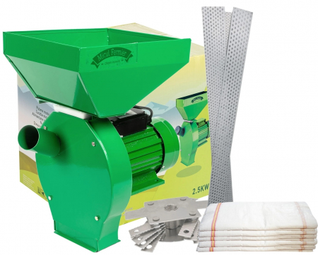 Mori pentru cereale - Moara cereale si stiuleti Micul Fermier, motor 2.5 Kw, 20 ciocanele, 4 site, cuva mare, 200 kg/h + 5 Saci de rafie
