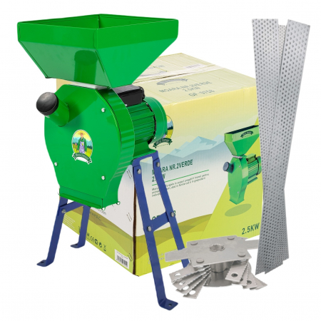 Moara cereale si stiuleti Micul Fermier, motor 2.5 Kw, 20 ciocanele, 4 site, cuva mare, 200 kg/h + Suport [0]