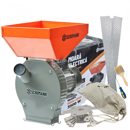 Mori pentru cereale - Moara cereale si stiuleti Schumann, motor 3.9 Kw, 20 ciocanele, 4 site, sac, surubelnita si perie, cuva mare, 300 kg/h - Copie
