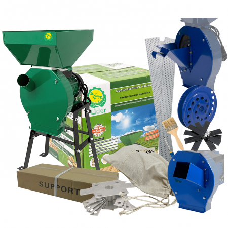 Moara cereale, stiuleti, fructe, legume si resturi vegetale Lider cu suport, motor 4.5 Kw, 20 ciocanele, 4 site, sac, surubelnita si perie, cuva mare, 300 kg/h [0]