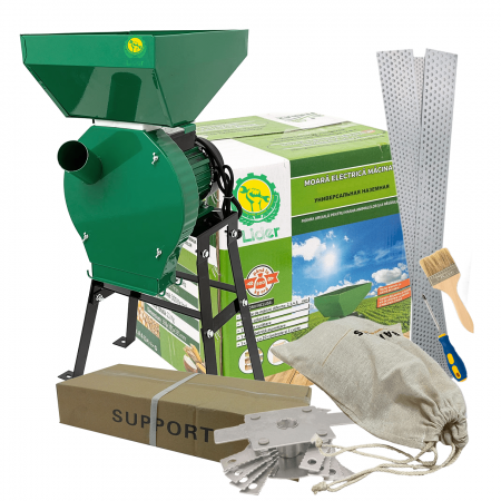 Mori pentru cereale - Moara cereale si stiuleti Lider cu suport, motor 4.5 Kw, 20 ciocanele, 4 site, sac, surubelnita si perie, cuva mare, 300 kg/h
