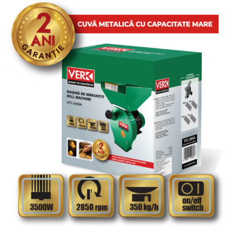 Moara electrica pentru cereale si stiuleti Verk Cuva mare, 3.5 kW, 350 kg/h + Adaptor fructe si legume [2]