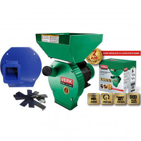 Moara electrica pentru cereale si stiuleti Verk Cuva mare, 3.5 kW, 350 kg/h + Adaptor furaje si resturi vegetale [0]