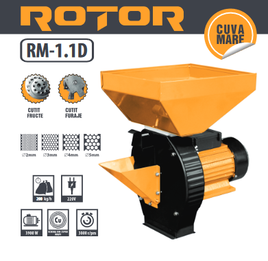 Moara electrica pentru macinat cereale Rotor RM-1.1D, 3.9KW, 3000RPM, Bobinaj cupru, 4 site incluse [4]