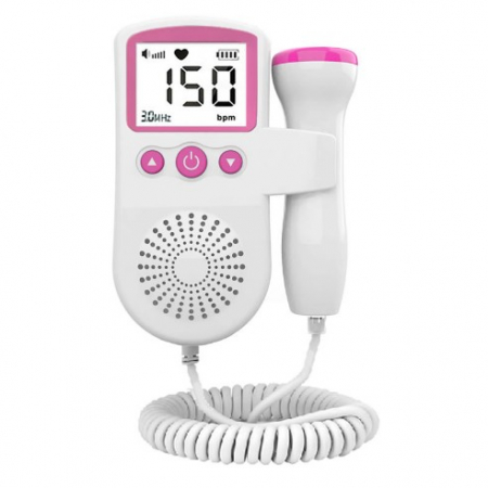 Articole copii - Monitor Fetal Doppler, Flippy, Monitorizare Sarcina, Ritm Cardiac, Ecran LCD 4.5 cm, 2 x Baterii AA (neincluse), Portabil, din ABS, 12.8 x 9.6 x 3 cm, Utilizare de la 9 Saptamani, Roz