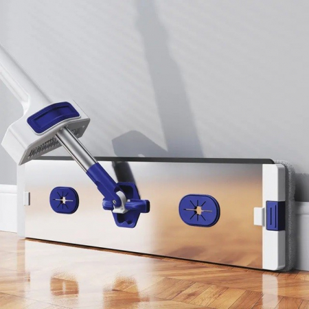 Mop Plat, Flippy, cu Galeata Pliabila, 2 Rezerve din Microfibra, 127 cm Tija Telescopica, Utilizare Umeda/Uscata, Recipient Lichid, Albastru [2]