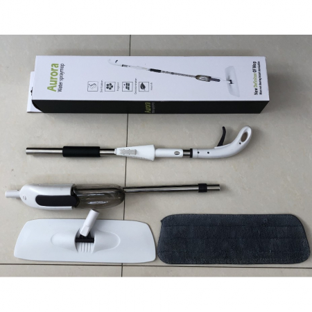 Mop plat, Flippy, cu pulverizator, pentru uz casnic, plastic, rezerva de mop din microfibra, 125x40 cm, Alb/Negru [1]